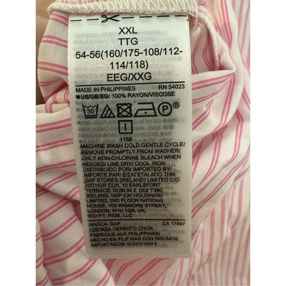 GAP 100% Rayon Short Sleeve V Neck Striped Top Pink & White XXL NWT - Picture 4 of 5